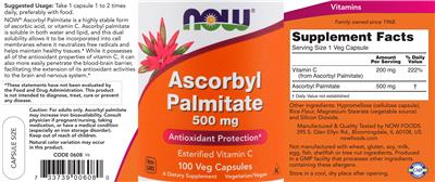 Photo of the NOW Ascorbyl Palmitate 500 mg label