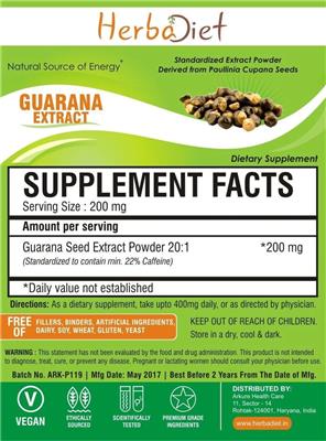 Photo of the Herbadiet Guarana Extract label