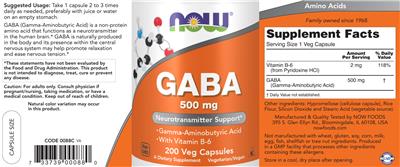 Photo of the NOW GABA 500 mg label