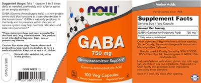 Photo of the NOW GABA 750 mg label