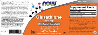 Photo of the NOW Glutathione 250 mg label