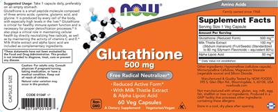 Photo of the NOW Glutathione 500 mg label