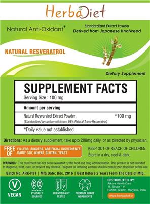 Photo of the Herbadiet Natural Resveratrol label