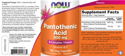 Photo of the NOW Pantothenic Acid 500 mg label