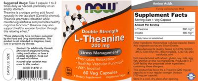 Photo of the NOW Double Strength L-Theanine 200 mg label
