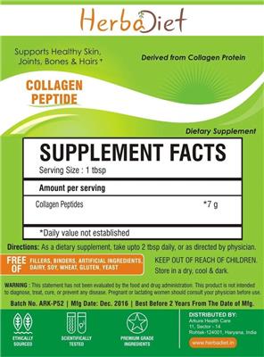 Photo of the Herbadiet Collagen Peptide label