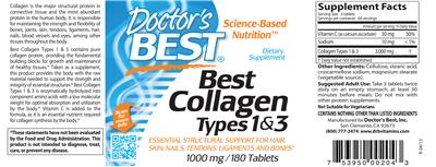 Photo of the Doctor's Best Best Collagen Types 1 & 3 label
