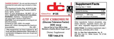 Photo of the DC GTF Chromium 200 mcg label