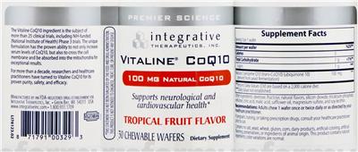 Photo of the Integrative Therapeutics Vitaline CoQ10 100 mg Natural CoQ10 Tropical Fruit Flavor label