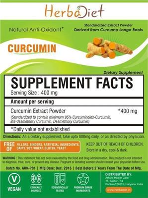 Photo of the Herbadiet Curcumin label