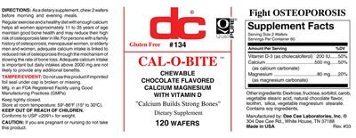 Photo of the DC Cal-O-Bite Chewable Chocolate Flavored label