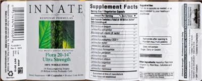 Photo of the Innate Response Formulas Flora 20-14 Ultra Strength label