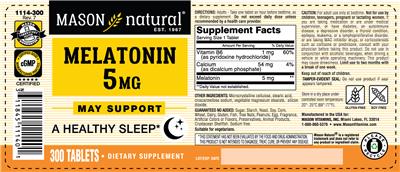 Photo of the Mason Natural Melatonin 5 mg label