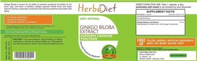 Photo of the Herbadiet Ginkgo Biloba Extract label