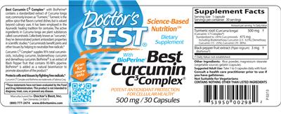 Photo of the Doctor's Best Best Curcumin C3 Complex label