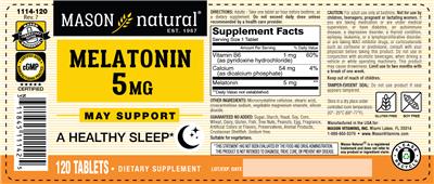 Photo of the Mason Natural Melatonin 5 mg label