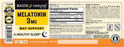 Photo of the Mason Natural Melatonin 3 mg label