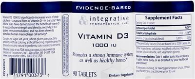 Photo of the Integrative Therapeutics Vitamin D3 label