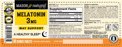 Photo of the Mason Natural Melatonin 3 mg label