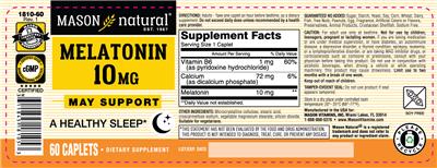 Photo of the Mason Natural Melatonin 10 mg label