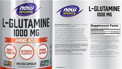 Photo of the NOW Sports L-Glutamine 1000 mg label