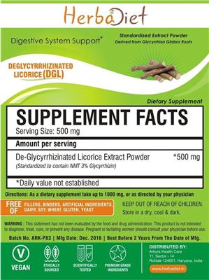 Photo of the Herbadiet Deglycyrrhizinated Licorice (DGL) label