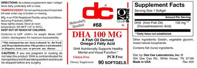 Photo of the DC DHA 100 mg label