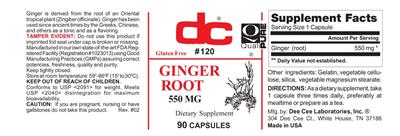 Photo of the DC Ginger Root 550 mg label