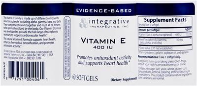 Photo of the Integrative Therapeutics Vitamin E label