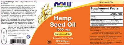 Photo of the NOW Hemp Seed Oil 1000 mg label