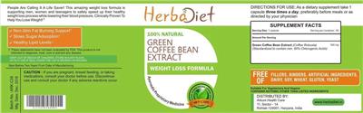 Photo of the Herbadiet Green Coffee Bean Extract label