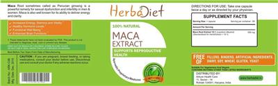 Photo of the Herbadiet Maca Extract label