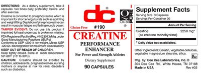 DC Creatine supplement facts label
