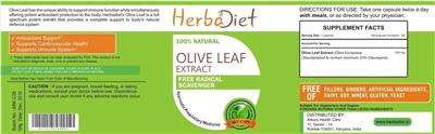 Photo of the Herbadiet Olive Leaf Extract label