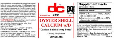 Photo of the DC Oyster Shell Calcium w/D label