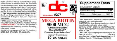 Photo of the DC Mega Biotin 5000 mcg label