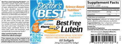 Photo of the Doctor's Best Best Free Lutein Featuring FloraGLO Lutein with Zeaxanthin label
