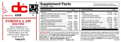 Photo of the DC Formula 249 Iron Free label