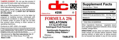 Photo of the DC Formula 256 Melatonin 2.5 mg (2,500 mcg) Sublingual Fruit Flavored label