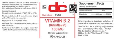 Photo of the DC Vitamin B-2 100 mg label
