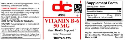 Photo of the DC Vitamin B-6 50 mg label