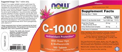 Photo of the NOW C-1000 with Rose Hips & Bioflavonoids label