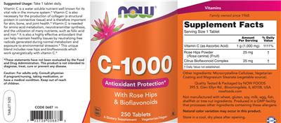 Photo of the NOW C-1000 with Rose Hips & Bioflavonoids label