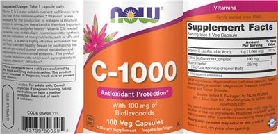 Photo of the NOW C-1000 with 100 mg of Bioflavonoids label