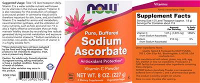 Photo of the NOW Pure, Buffered Sodium Ascorbate label