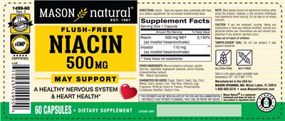 Photo of the Mason Natural Niacin 500 mg label