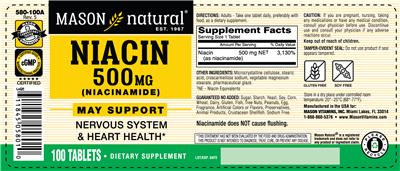 Photo of the Mason Natural Niacin 500 mg label