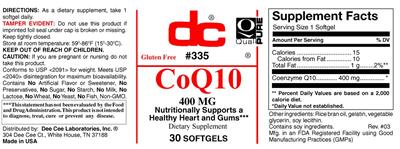 Photo of the DC CoQ10 400 mg label
