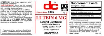 Photo of the DC Lutein 6 mg label