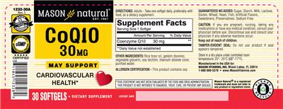Photo of the Mason Natural CoQ10 30 mg label